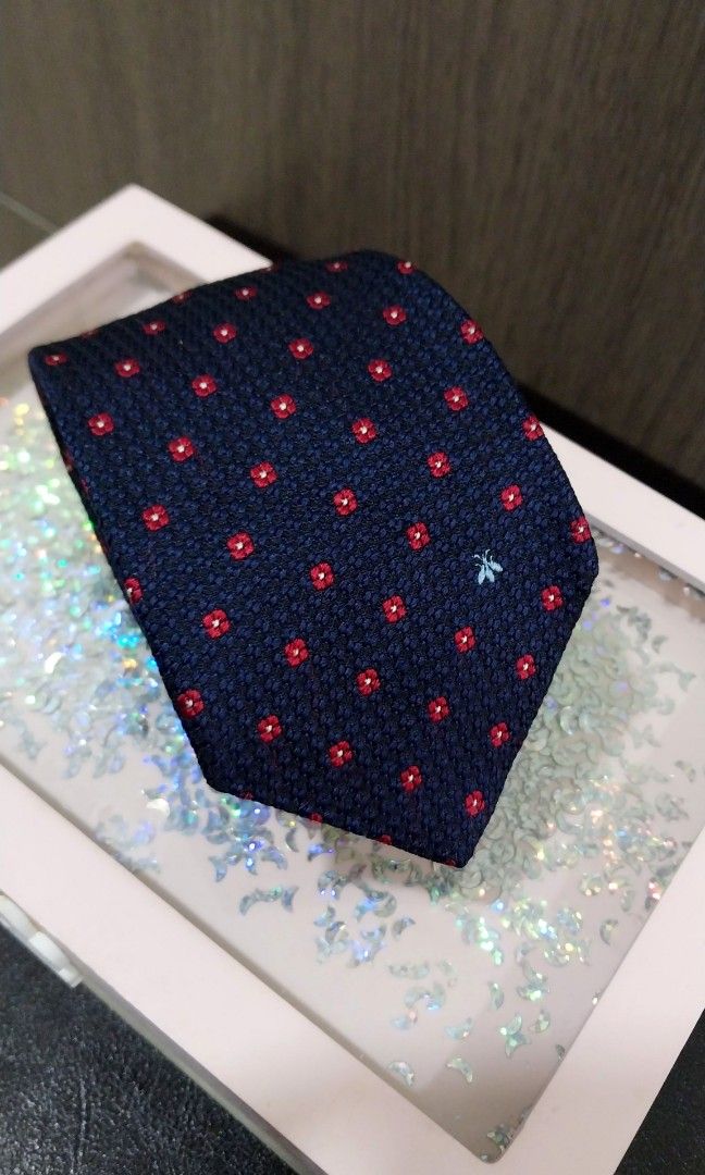 Gucci Dark Navy Bee Floral Silk Tie