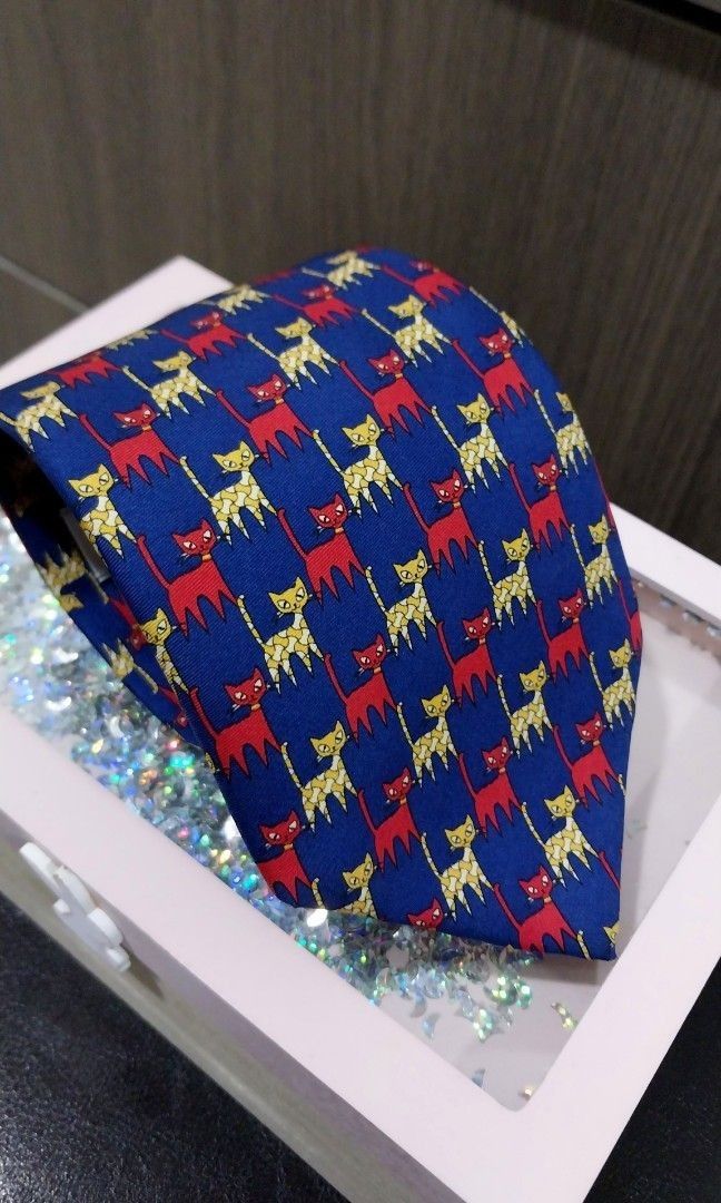 Christian Dior Cat Pattern Silk Tie