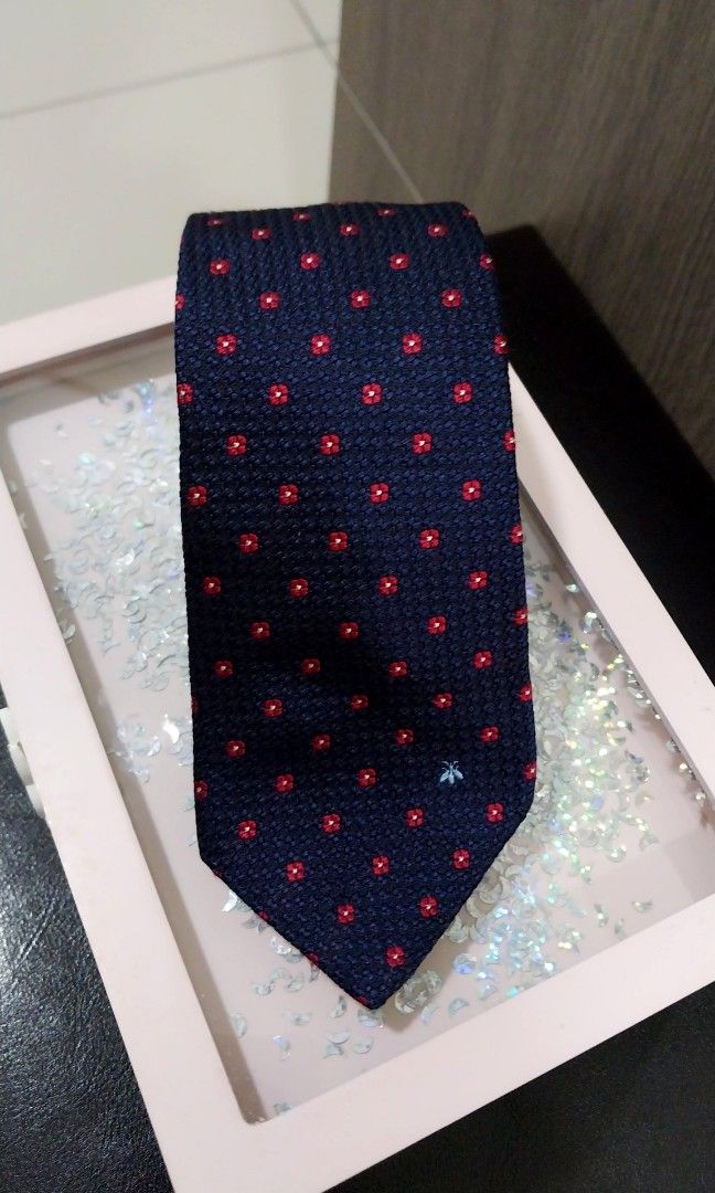 Gucci Dark Navy Bee Floral Silk Tie