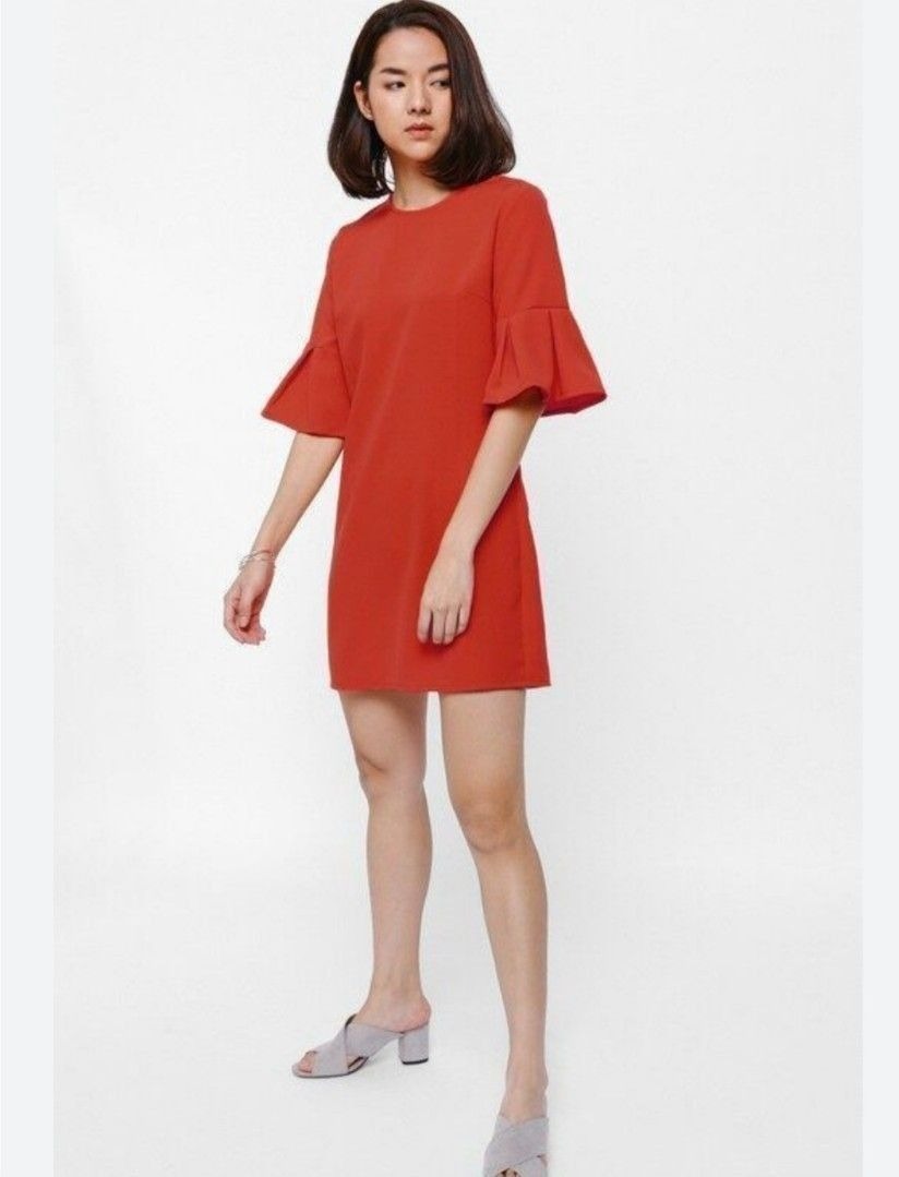 Love Bonito Pleated Bell Sleeve Mini Dress