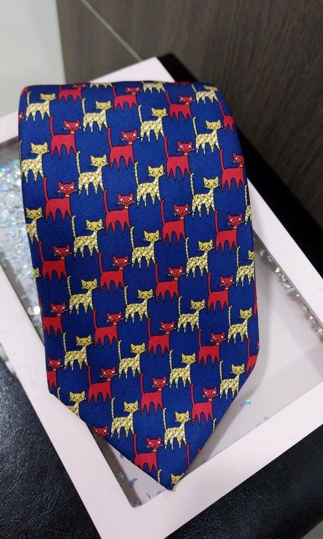 Christian Dior Cat Pattern Silk Tie