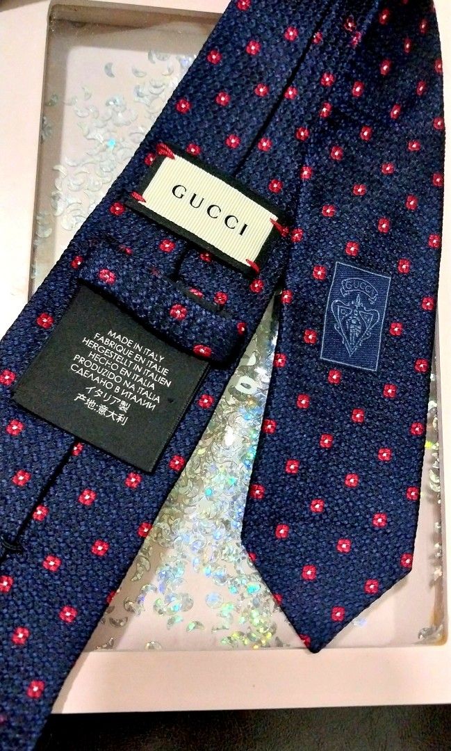 Gucci Dark Navy Bee Floral Silk Tie