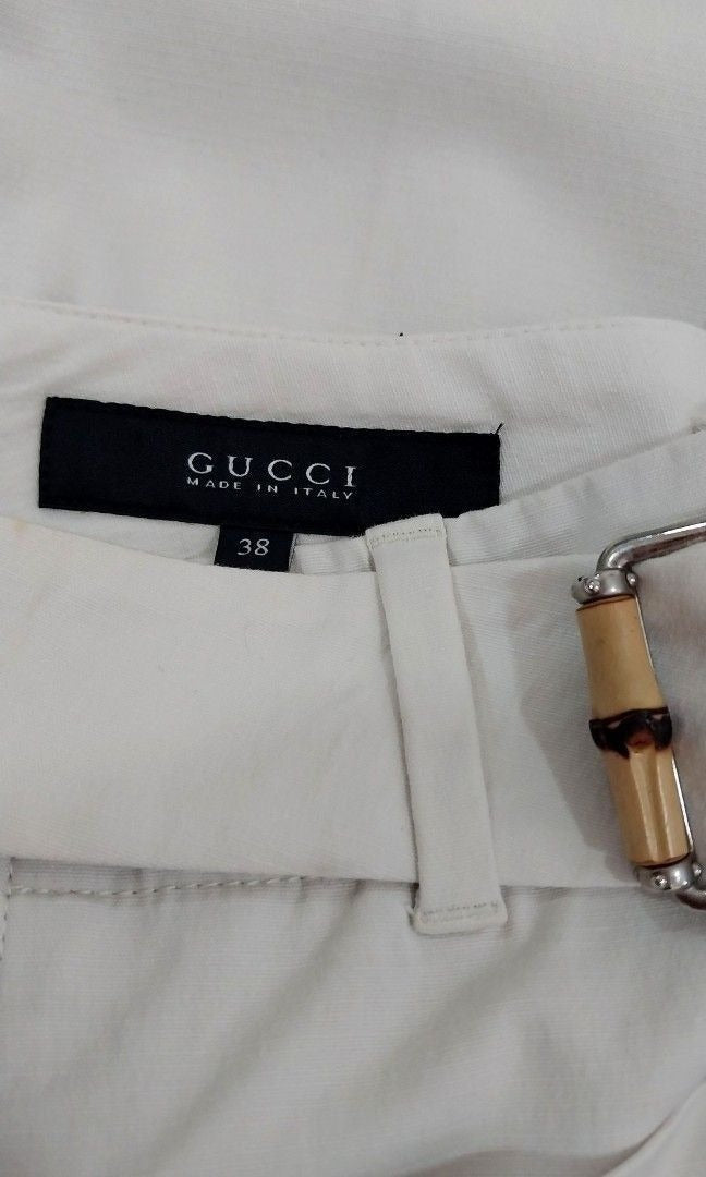 Gucci Cream Cotton Bamboo Buckle Pants
