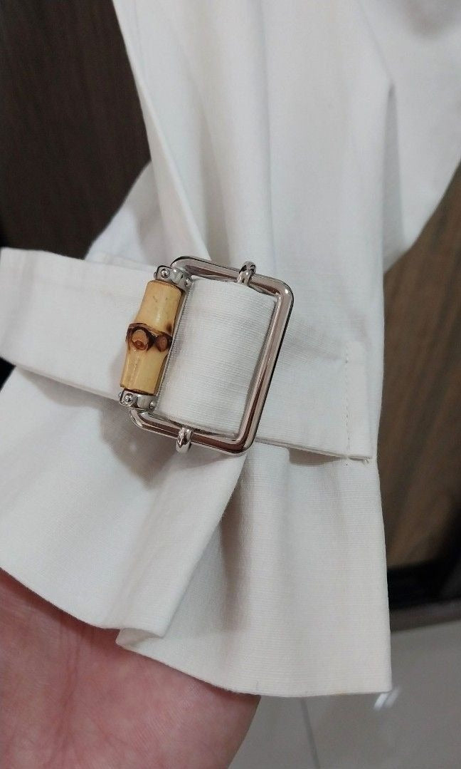 Gucci Cream Cotton Bamboo Buckle Pants