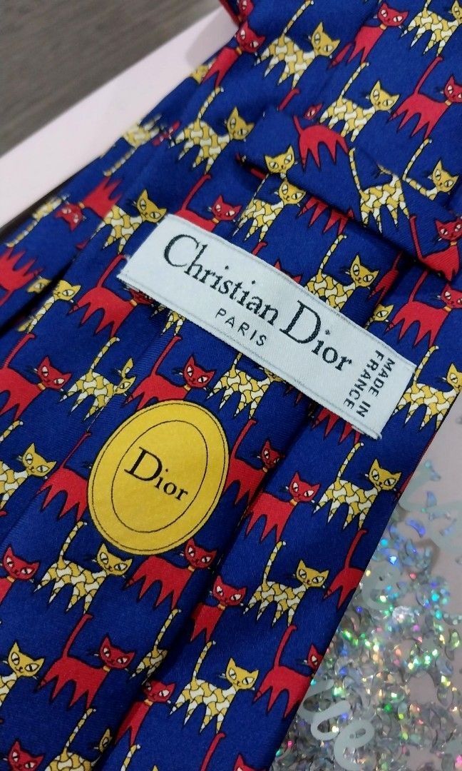 Christian Dior Cat Pattern Silk Tie
