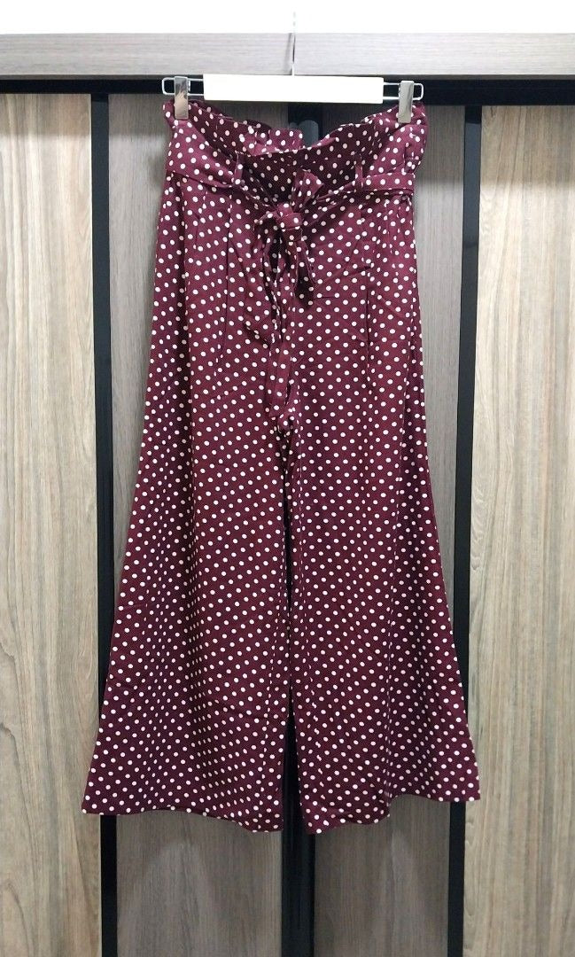 Miss Selfridge Burgundy Spot Wide Leg Paperbag Pants