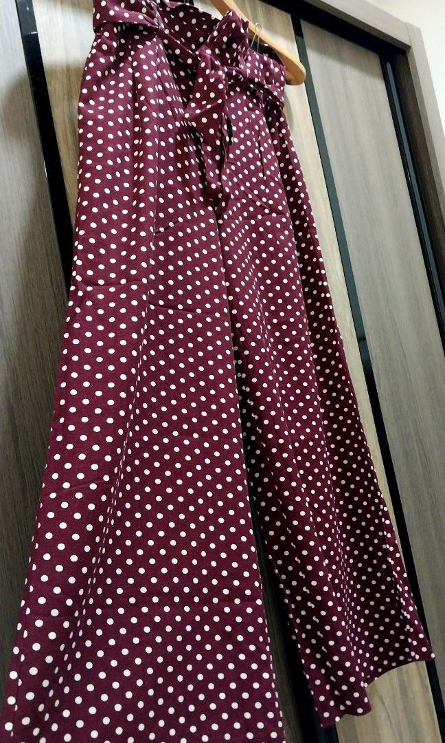 Miss Selfridge Burgundy Spot Wide Leg Paperbag Pants