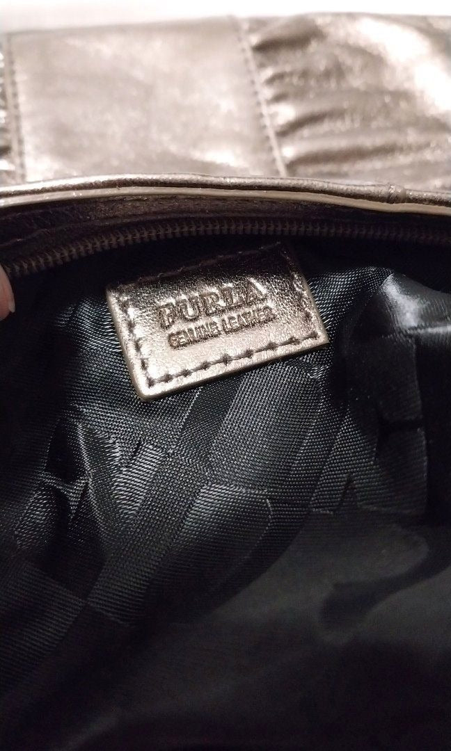 Furla Metallic Golden Silver Gather Pouch