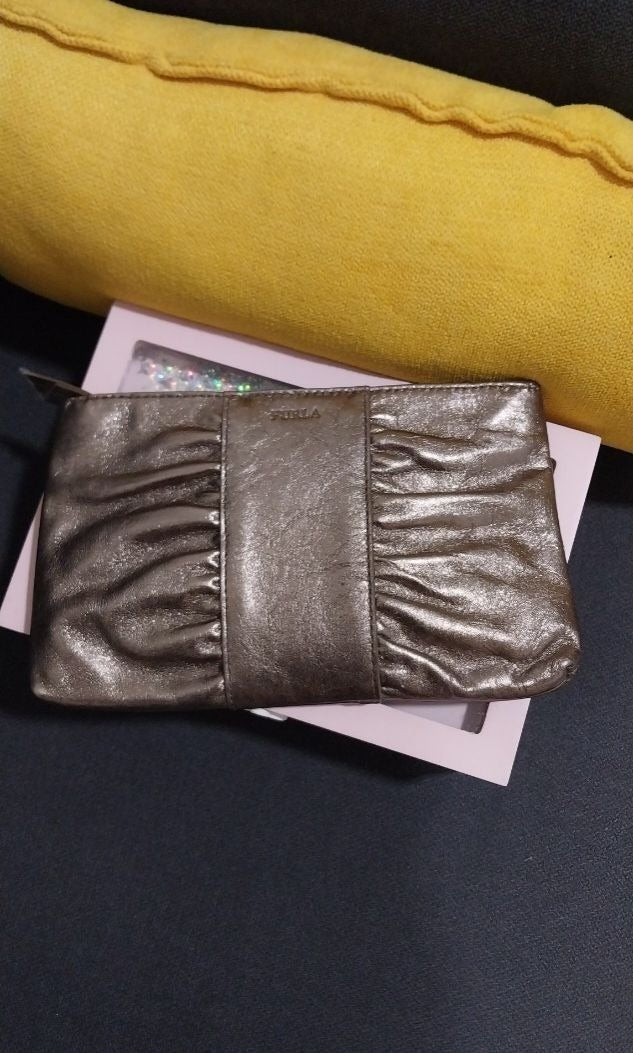 Furla Metallic Golden Silver Gather Pouch