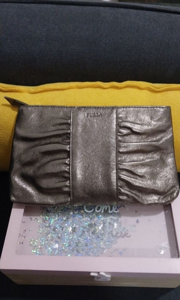 Furla Metallic Golden Silver Gather Pouch