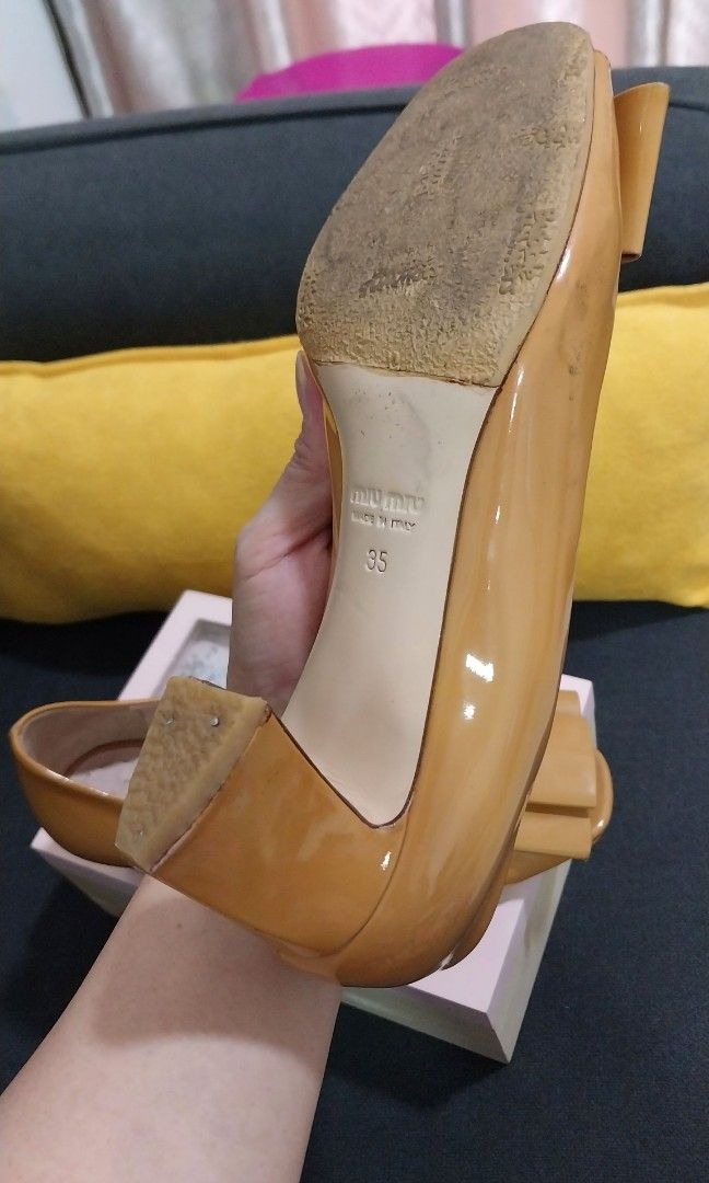 Miu Miu Patent Leather Bow Peep Toe Pumps