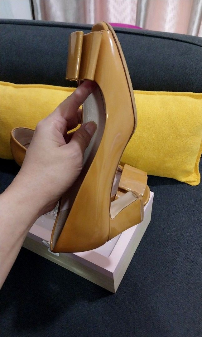 Miu Miu Patent Leather Bow Peep Toe Pumps