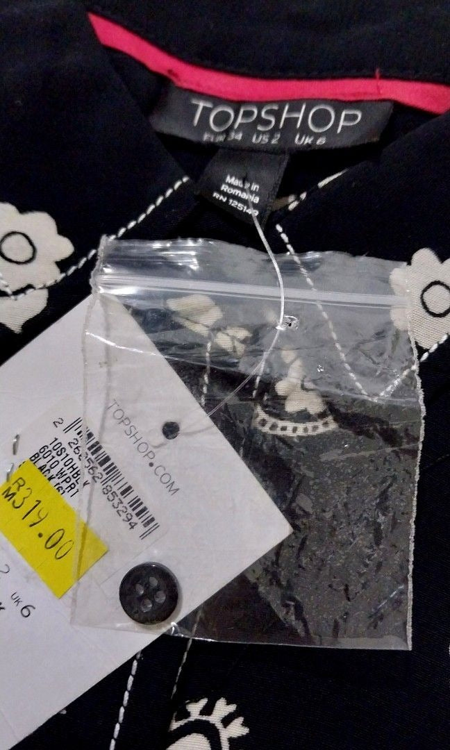 Topshop Black Floral Print Mini Dress with Belt
