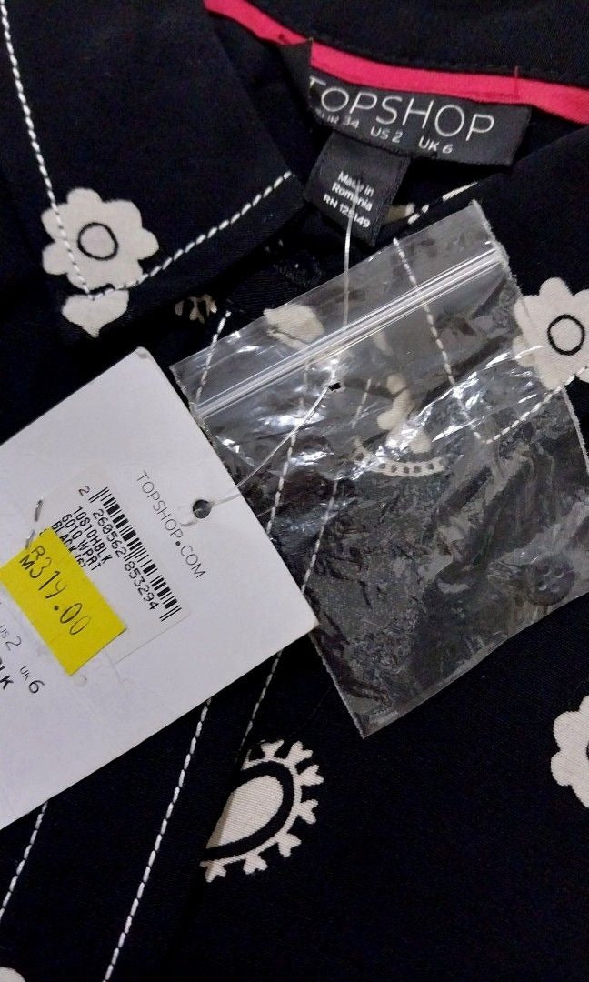 Topshop Black Floral Print Mini Dress with Belt