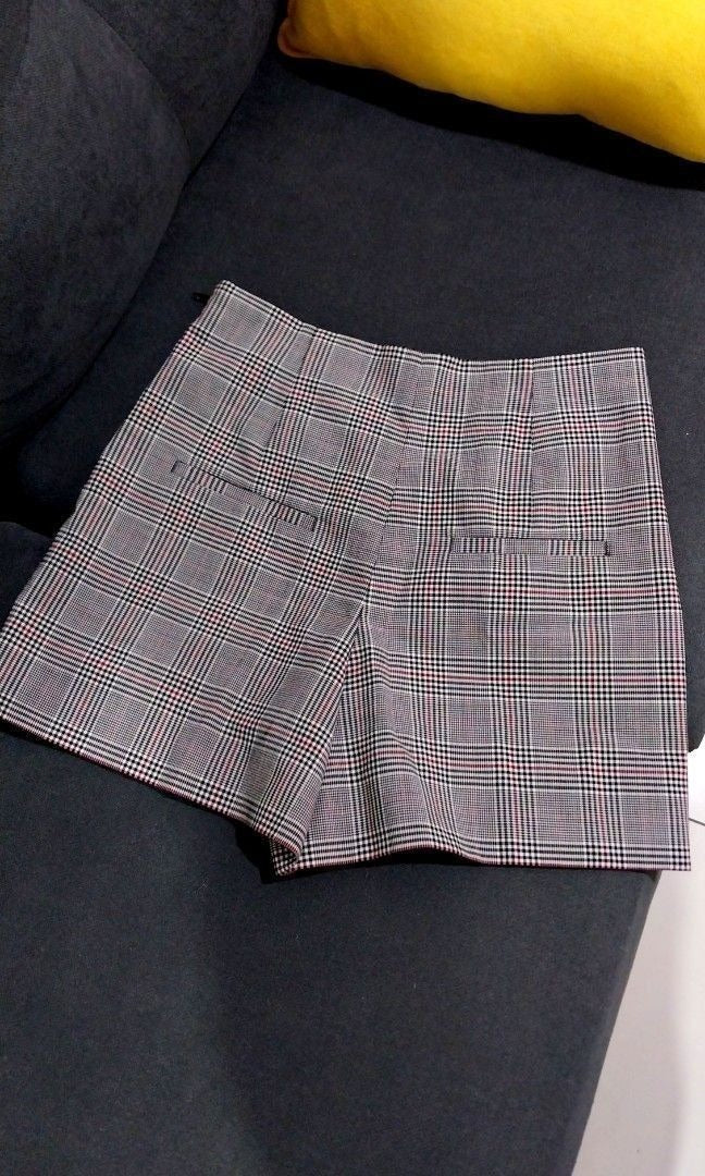Zara Checkered High-Rise Shorts