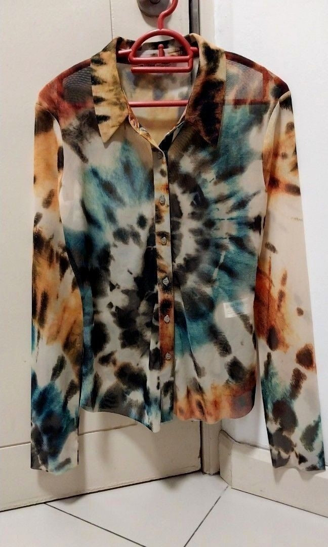 Zara Tie-Dye Print Tulle Mesh Shirt