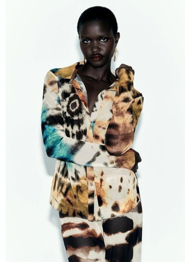 Zara Tie-Dye Print Tulle Mesh Shirt