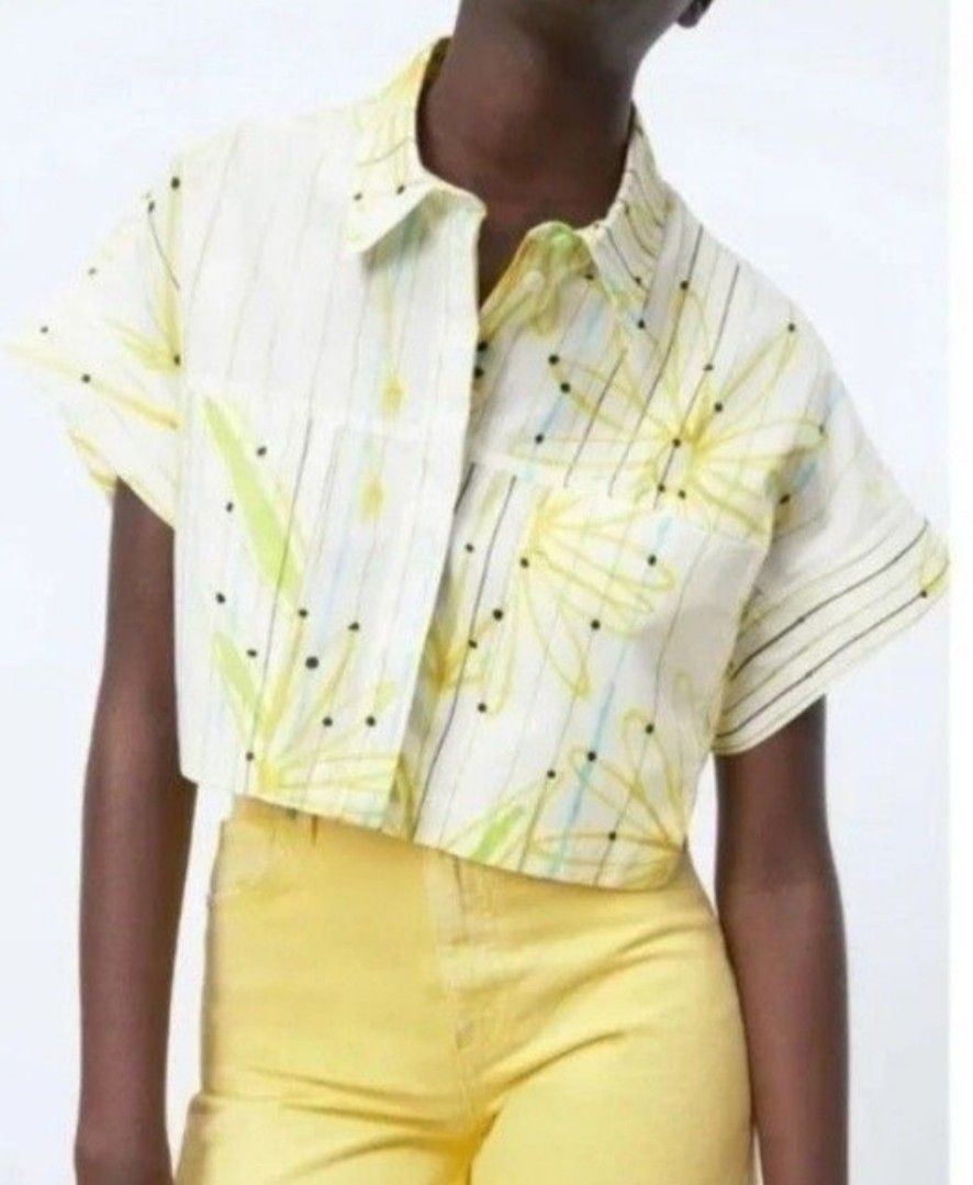 Zara Floral Poplin Crop Top