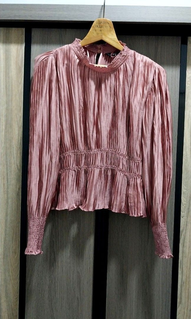 Zara Pleated High-Neck Top