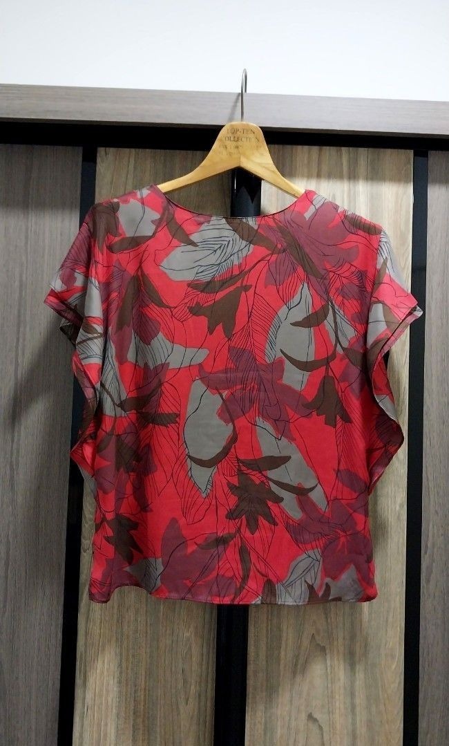 Zara Tropical Print Keyhole Blouse
