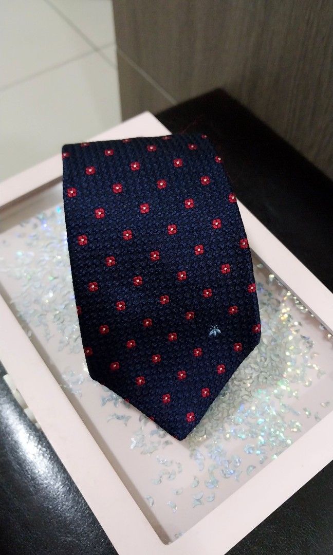 Gucci Dark Navy Bee Floral Silk Tie