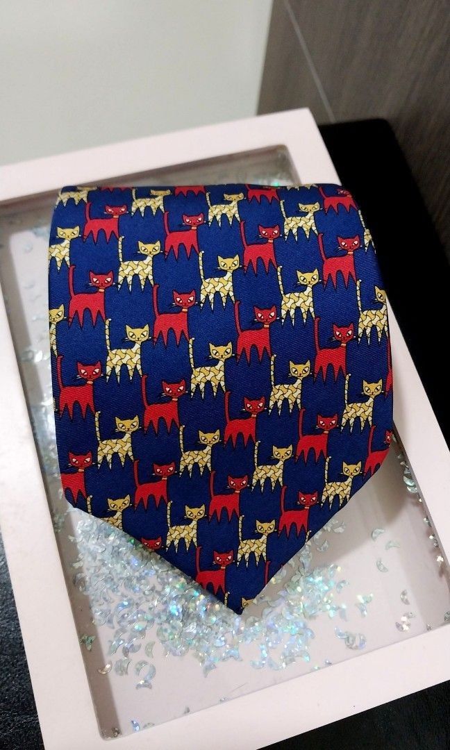 Christian Dior Cat Pattern Silk Tie