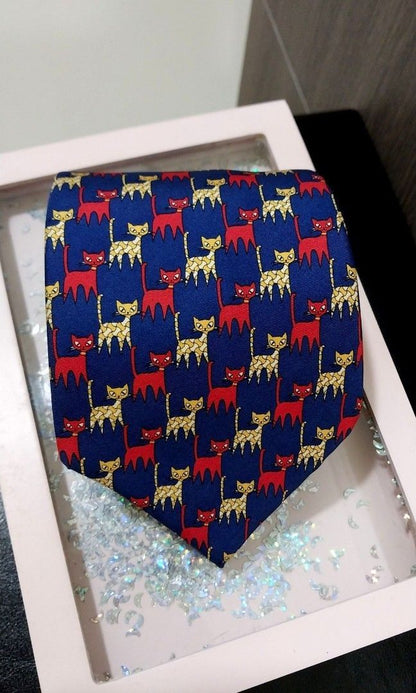 Christian Dior Cat Pattern Silk Tie