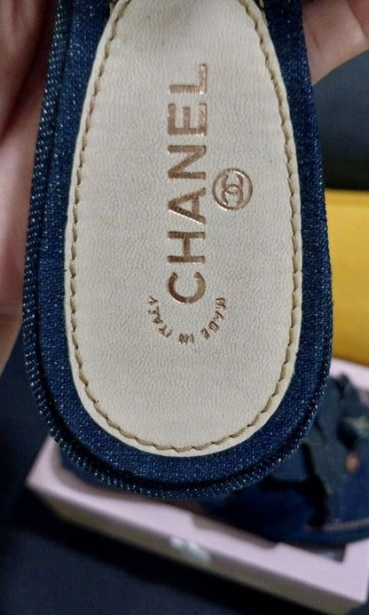 Chanel Camellia Denim Flip-Flops Thong Sandals