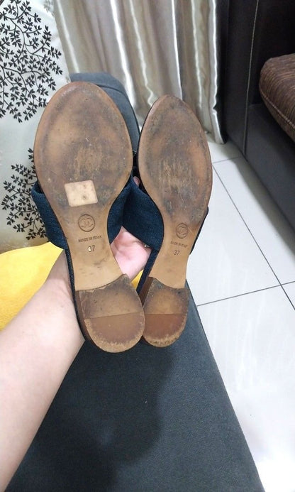 Chanel Camellia Denim Flip-Flops Thong Sandals