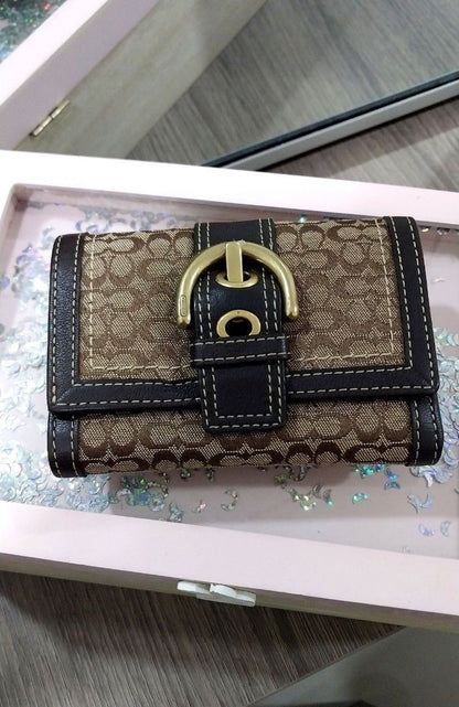 Coach Signature Monogram Trifold Wallet