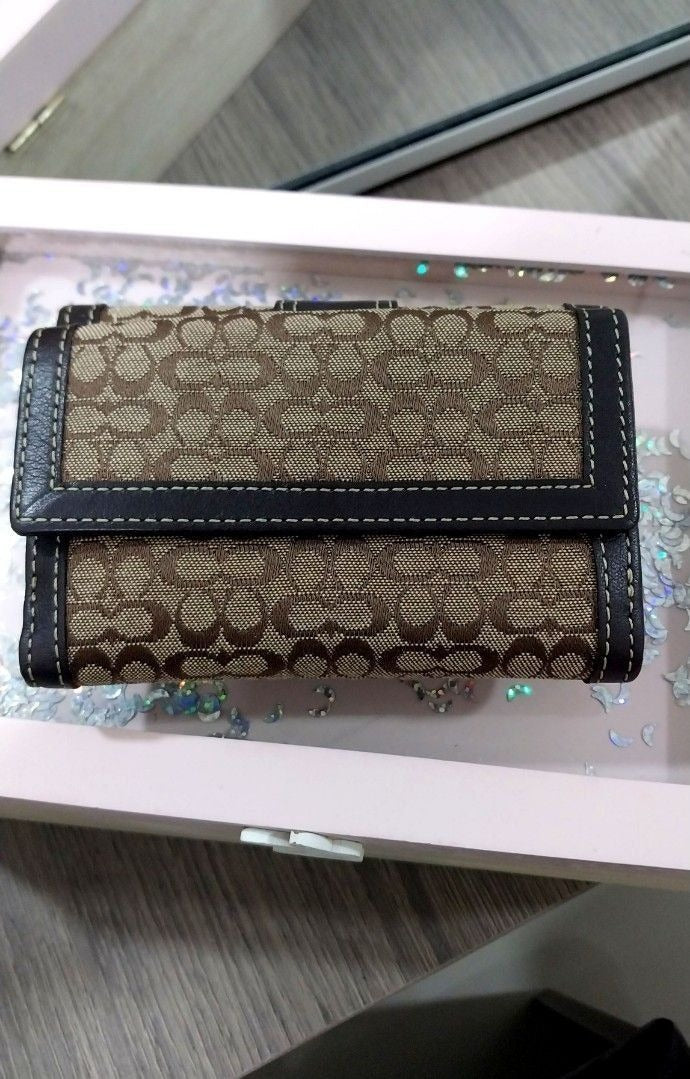 Coach Signature Monogram Trifold Wallet