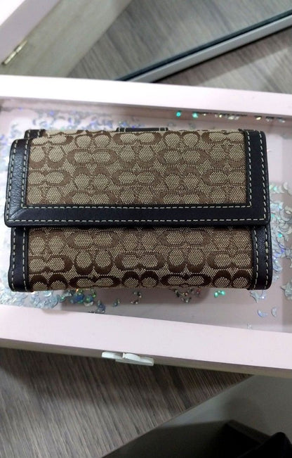 Coach Signature Monogram Trifold Wallet