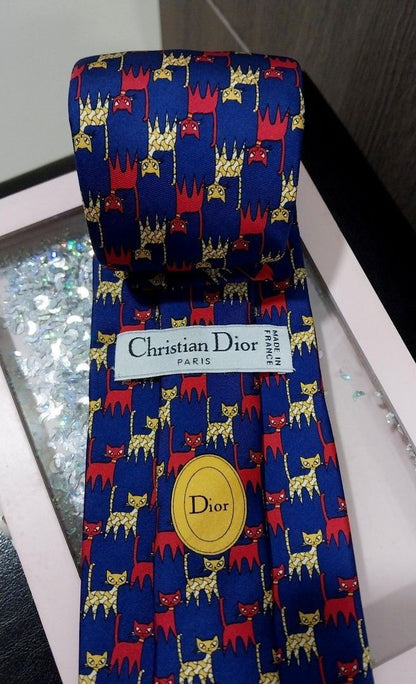 Christian Dior Cat Pattern Silk Tie