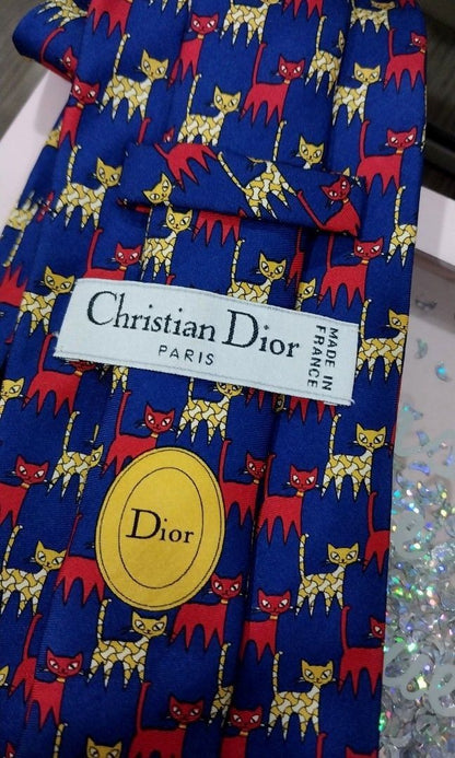 Christian Dior Cat Pattern Silk Tie