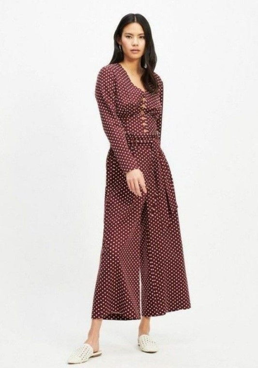 Miss Selfridge Burgundy Spot Wide Leg Paperbag Pants