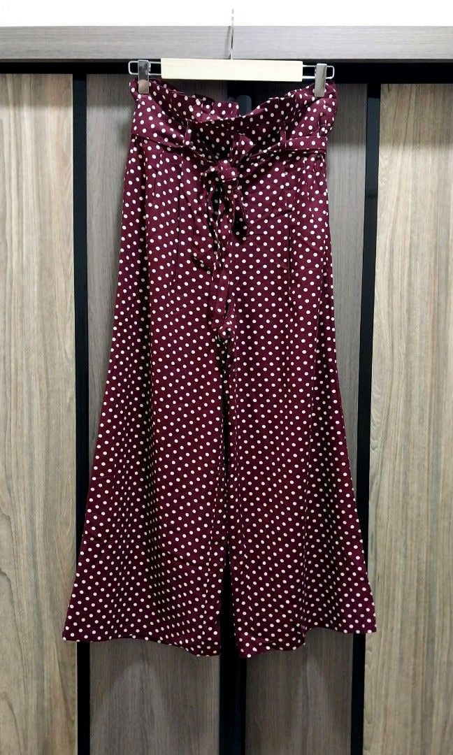 Miss Selfridge Burgundy Spot Wide Leg Paperbag Pants