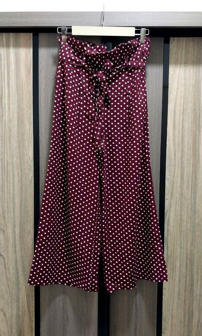 Miss Selfridge Burgundy Spot Wide Leg Paperbag Pants
