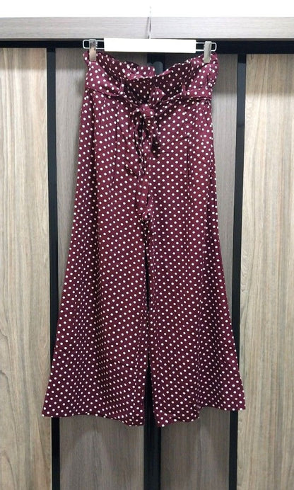 Miss Selfridge Burgundy Spot Wide Leg Paperbag Pants