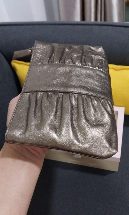 Furla Metallic Golden Silver Gather Pouch