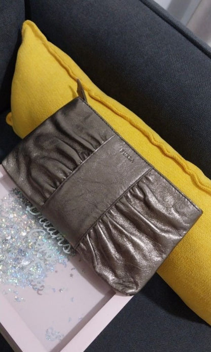 Furla Metallic Golden Silver Gather Pouch