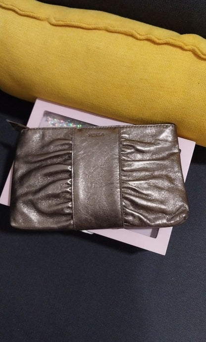 Furla Metallic Golden Silver Gather Pouch