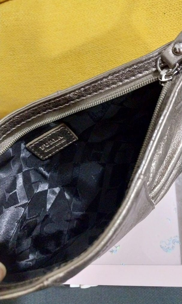 Furla Metallic Golden Silver Gather Pouch