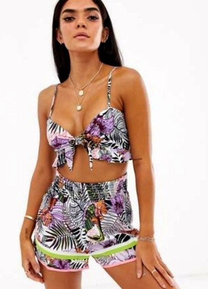 River Island Tropical Knotted Crop Top