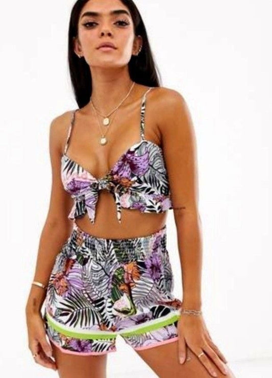 River Island Tropical Knotted Crop Top