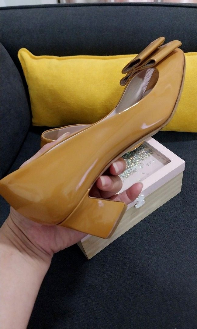 Miu Miu Patent Leather Bow Peep Toe Pumps