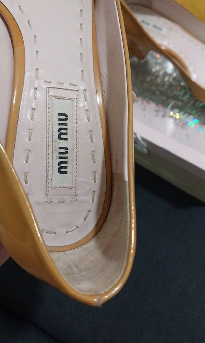 Miu Miu Patent Leather Bow Peep Toe Pumps