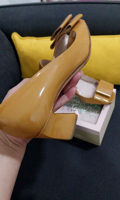 Miu Miu Patent Leather Bow Peep Toe Pumps