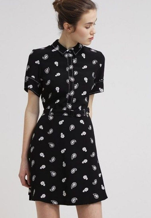 Topshop Black Floral Print Mini Dress with Belt
