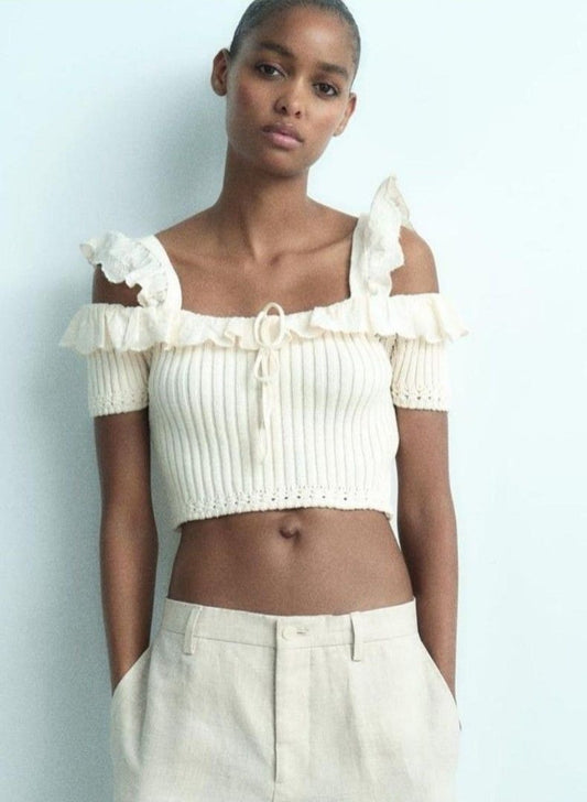 Zara Off-Shoulder Knit Crop Top