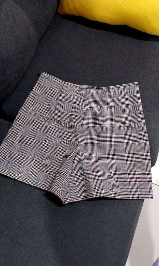 Zara Checkered High-Rise Shorts